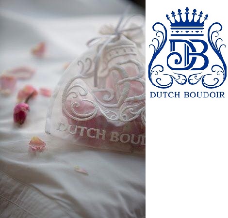 dutch boudoir luxery bed fashion geurzakje lavendel geur ,overtrek,sprei katoen satijn nekrol romantisch frans sfeervol logo db bij dealer slaapkenner theo bot 